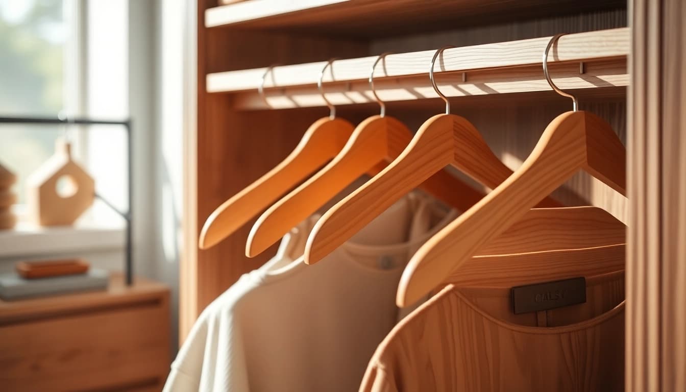 Showcase high-quality kleiderbügel made from sustainable wood, elegantly designed for your wardrobe.