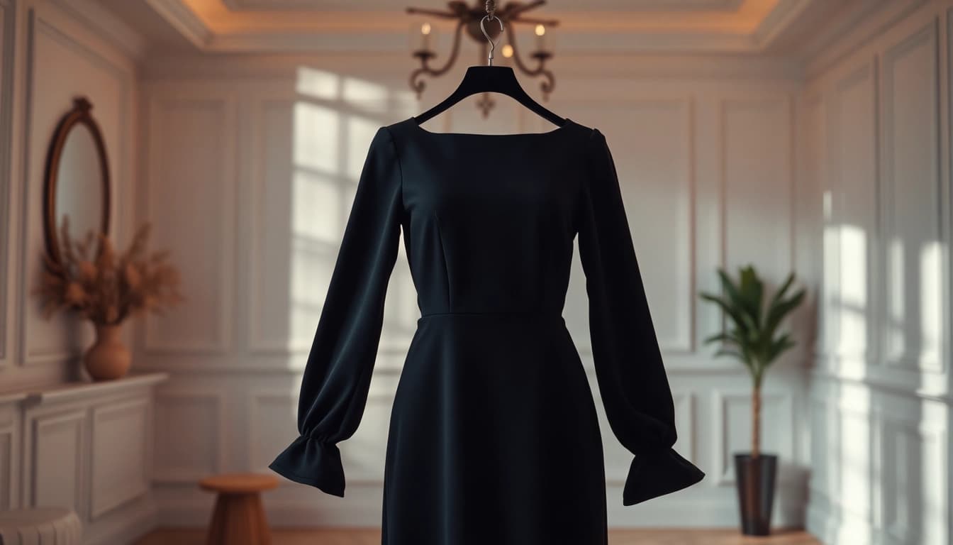 Elegantes schwarzes Minikleid mit langen Ärmeln - ideal für glamouröse Anlässe