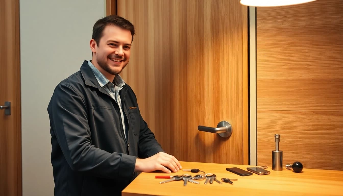 Erfahrener Schlüsseldienst Berlin-Techniker öffnet Tür professionell.