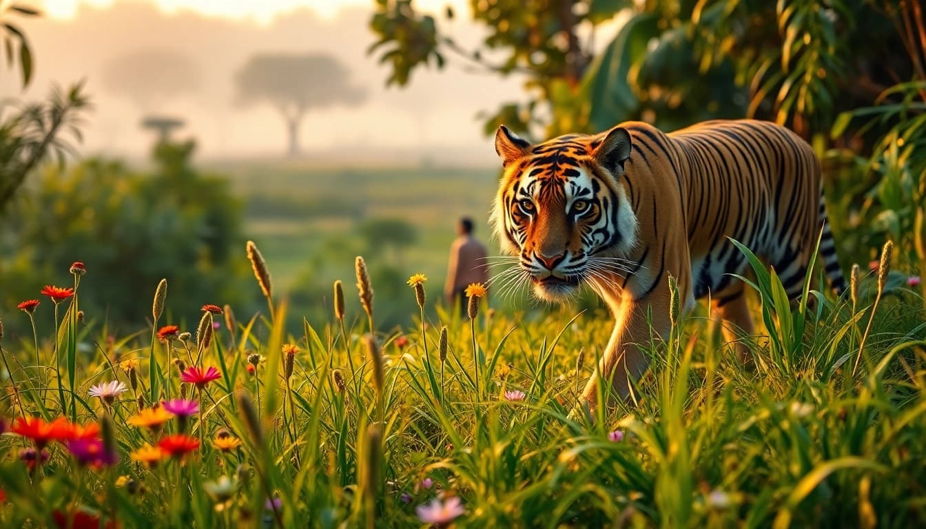 Experience the thrill of a tiger sighting while booking a tiger safari in India amidst stunning landscapes.
