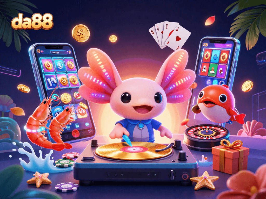 Experience thrilling gaming at da88 with a vibrant underwater casino scene featuring animated characters!