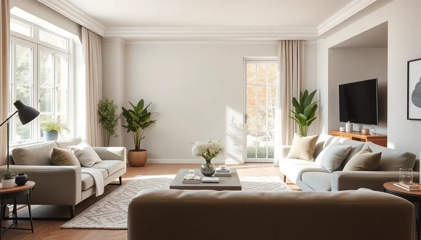 Immobilie verkaufen mit Home Staging Chiemsee: Stimmungsvolles, modern gestaltetes Wohnzimmer zur Verkaufsoptimierung.