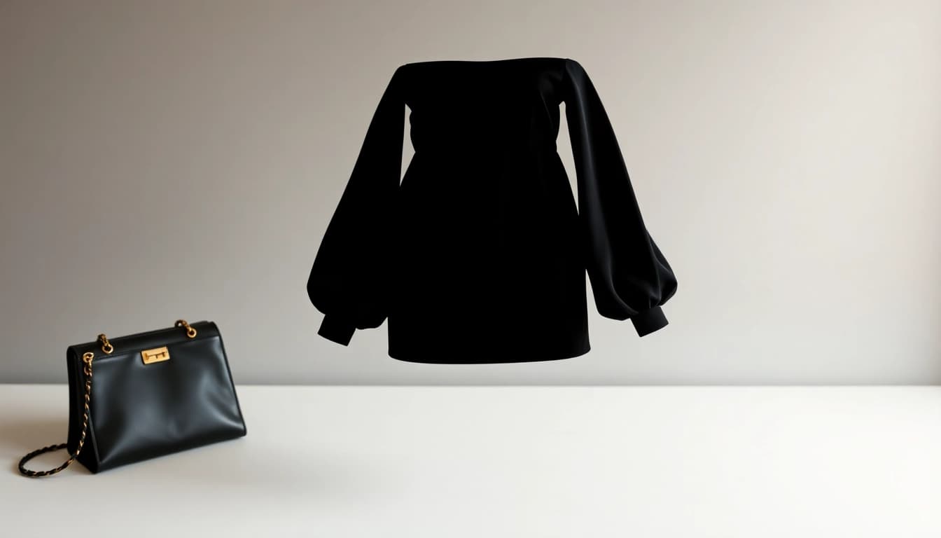 Schwarzes Minikleid mit langen Ärmeln, das elegant und modisch wirkt
