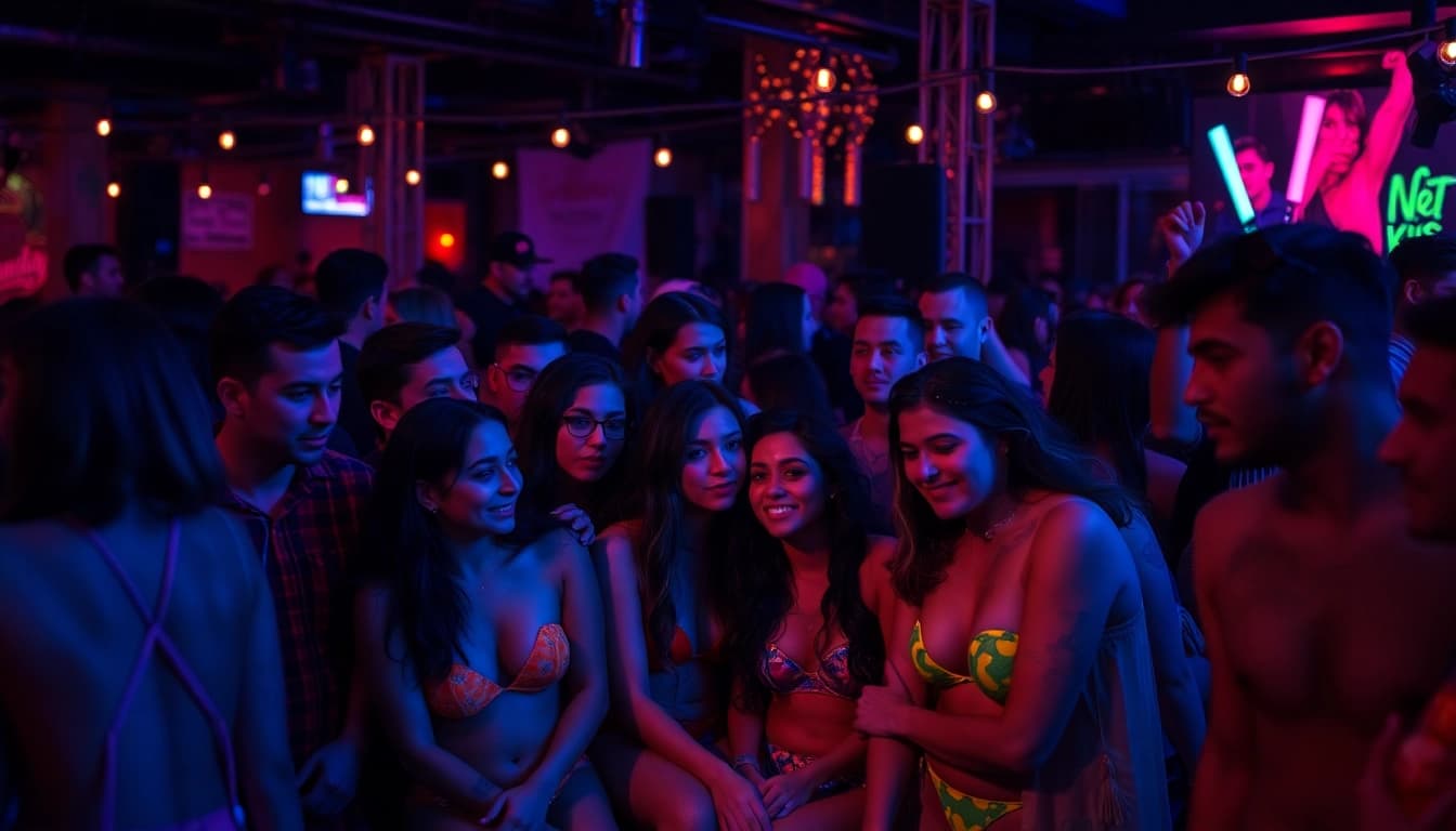 Join the vibrant fet life community at a colorful kink event with diverse members sharing experiences.