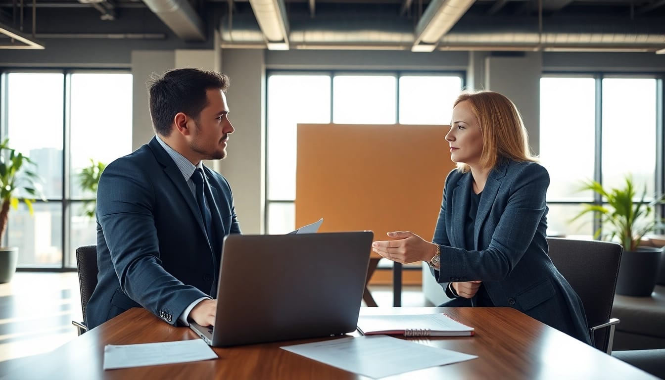 Headhunter Ingenieure interviewt einen Ingenieur in einem modernen Büro.
