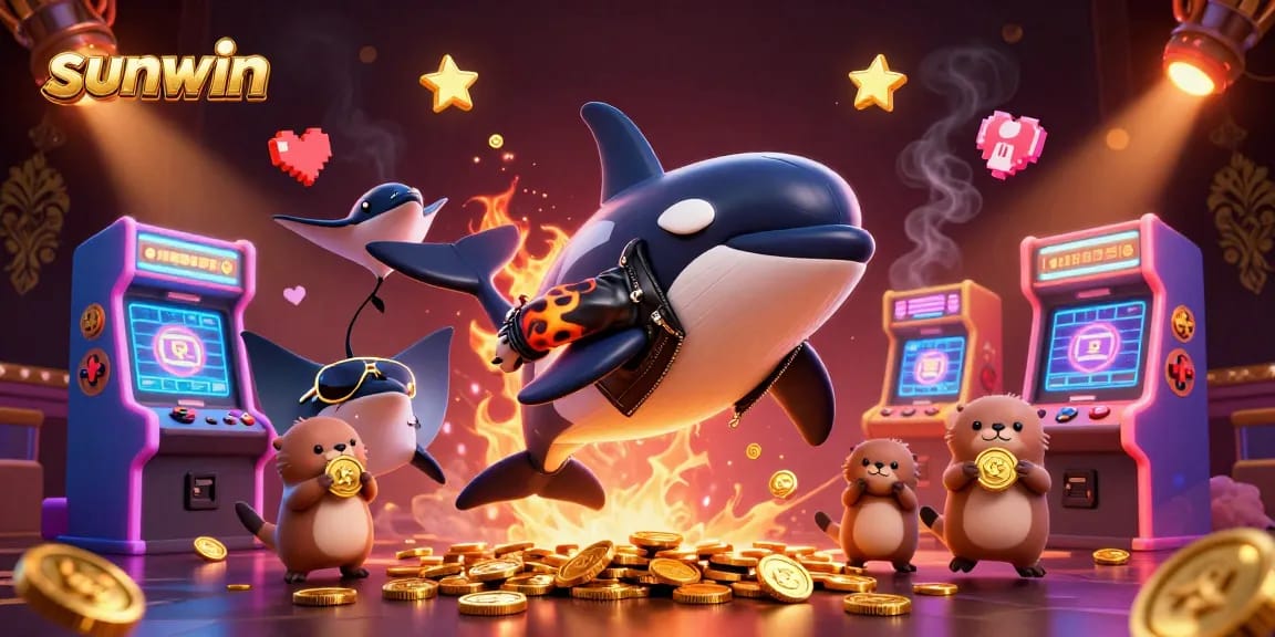Engage players with sunwin's thrilling casino experience featuring cartoon characters and vivid gaming elements.
