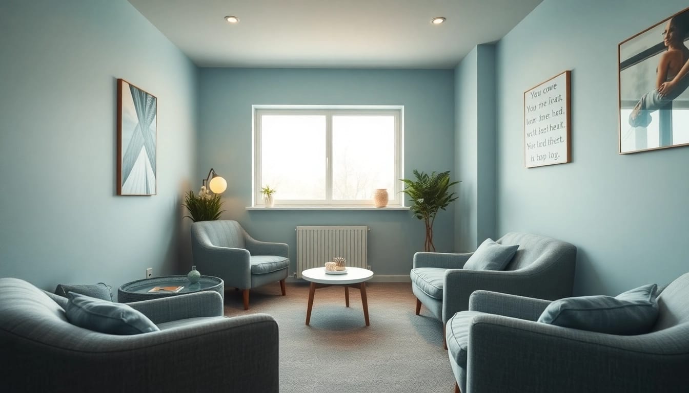 Therapy room in an entzugsklinik fostering comfort and healing.