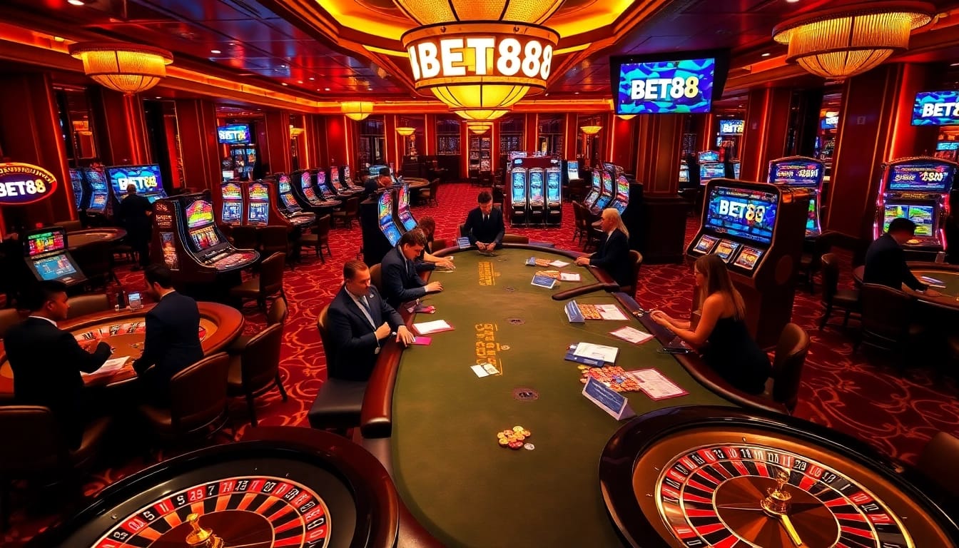 Experience the excitement of BET88 gaming with thrilling casino tables and vibrant slot machines.