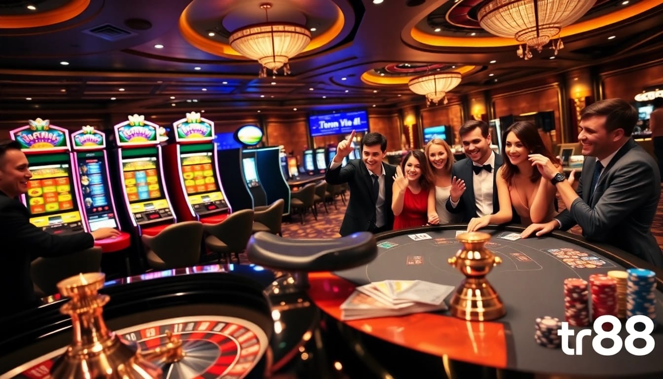 Experience the excitement of tr88 at a luxury casino with roulette and poker games.