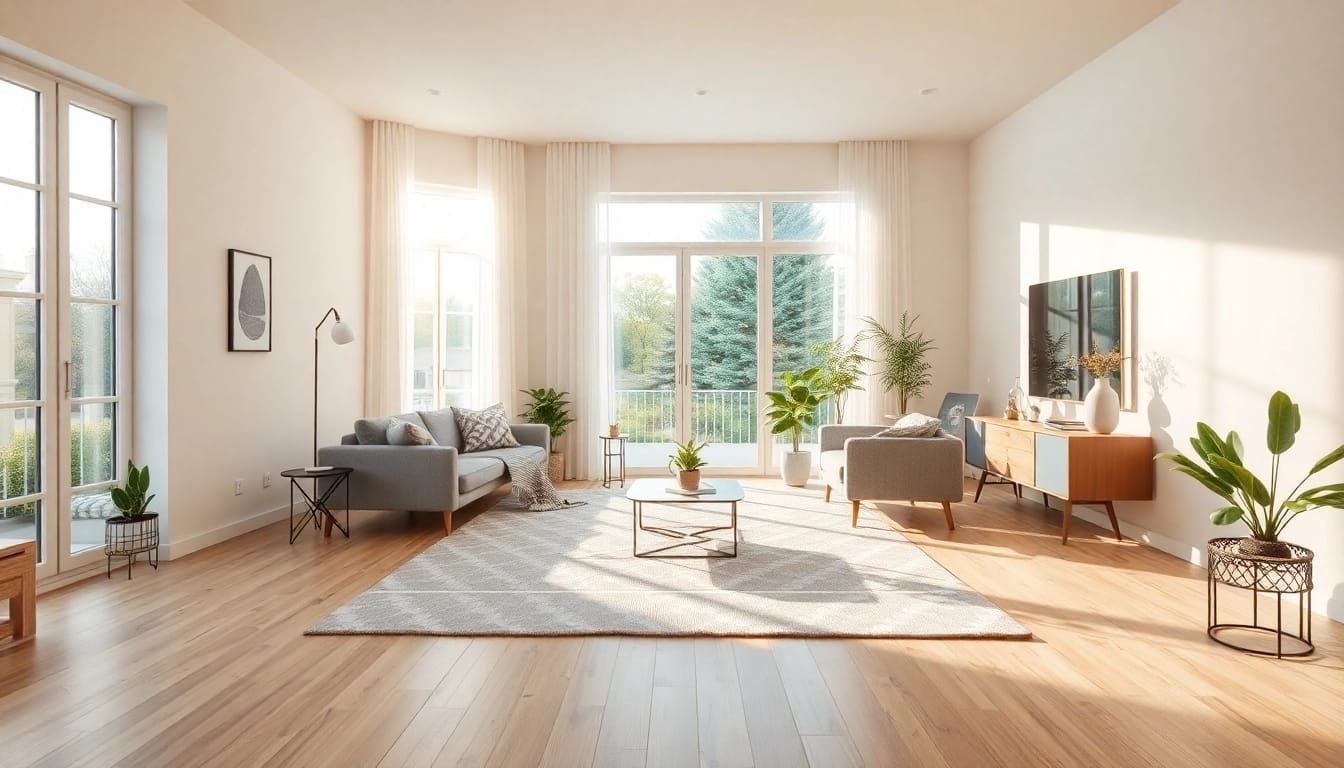Beleuchtete Wohnräume mit harmonischer Raumgestaltung und modernen Möbeln erstellen.
