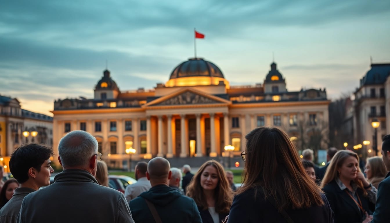 Politik Nachrichten Deutschland: Bürger diskutieren aktiv vor dem Bundestag über aktuelle Themen.