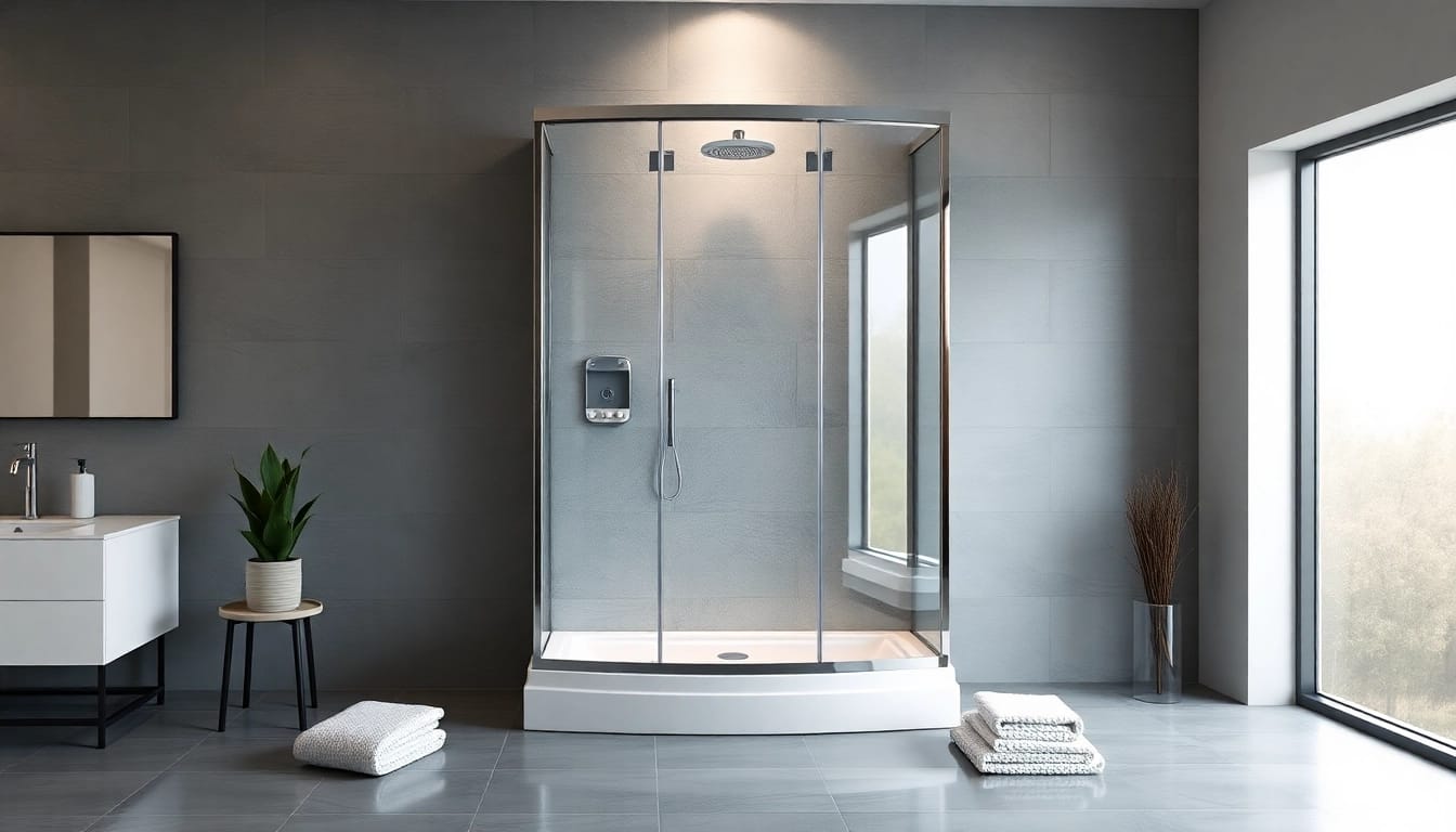 Elegante duschkabine 80x80 eckeinstieg in einem modernen Badezimmer installieren.