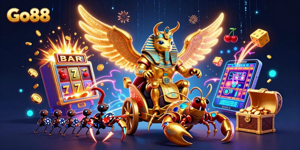 Experience thrilling gameplay at Go88 with colorful casino elements and dynamic characters.