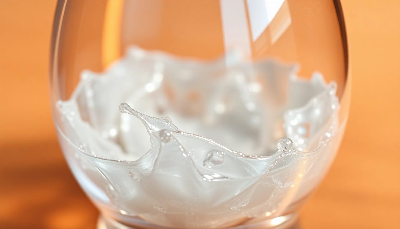Kolloidales Silber in einem eleganten Glas, das die reinigende Wirkung und weißliche Transparenz hervorhebt.
