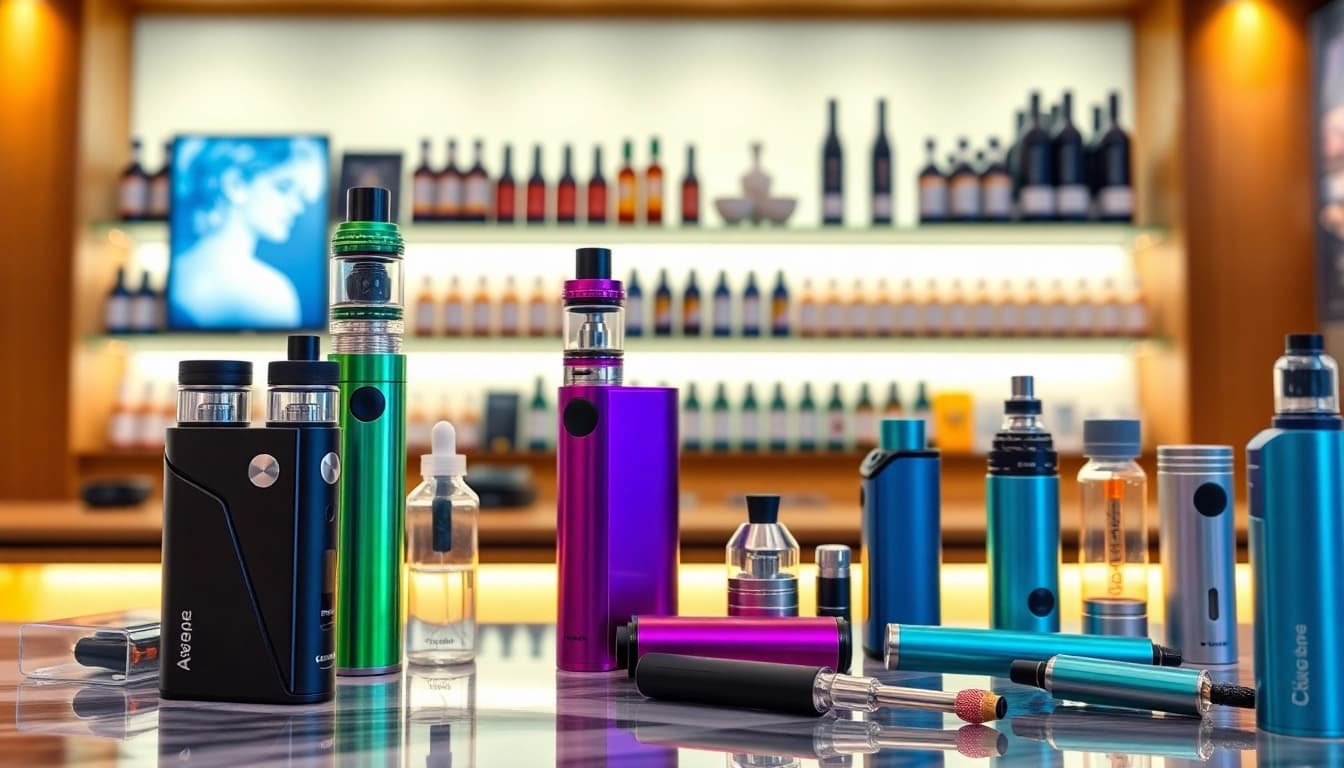 Erleben Sie das hqd surv Angebot in einem modernen Vape Shop voller Farben und Designs.