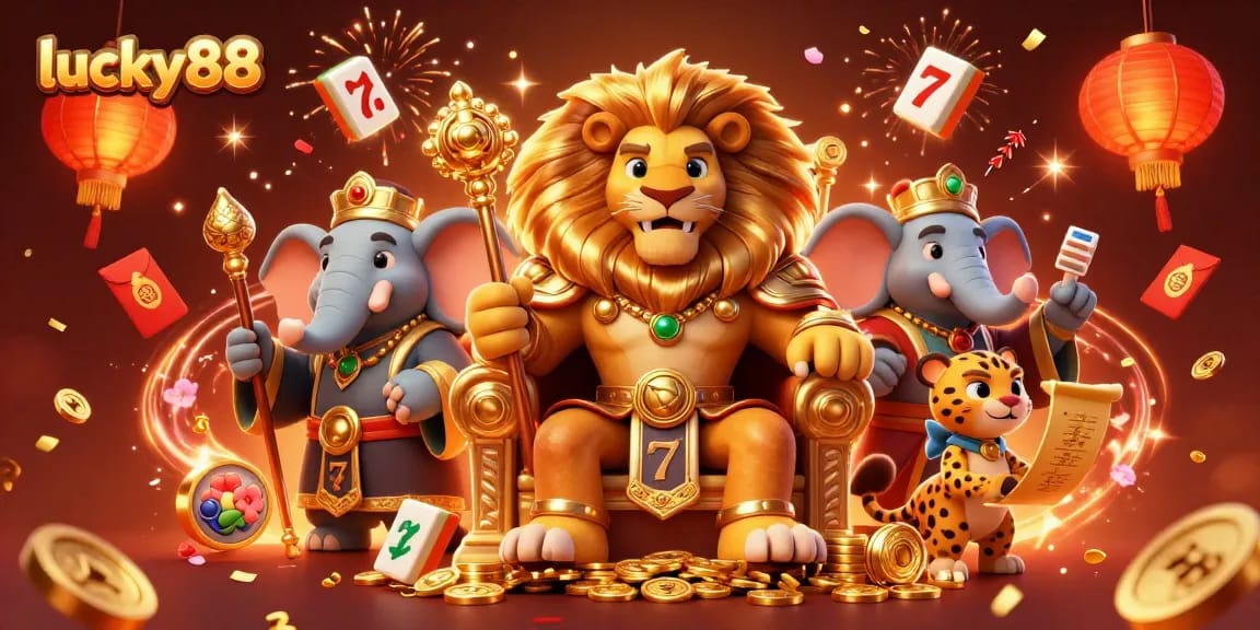Play lucky88 slots with vibrant characters in a festive casino atmosphere, showcasing thrilling gameplay elements.