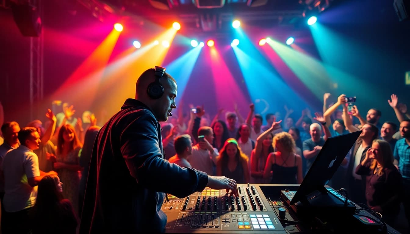 DJ in München begeistert das Publikum mit energiegeladener Musik und einer lebhaften Atmosphäre.