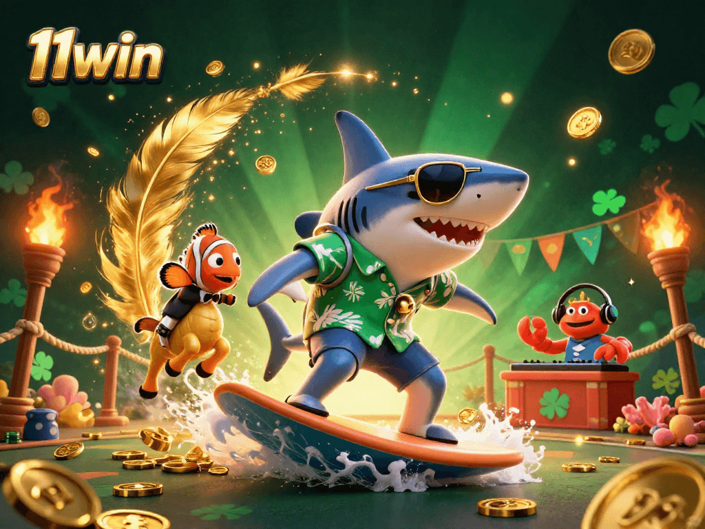 Experience the thrill of 11win with a vibrant casino scene filled with gold coins and dynamic characters.