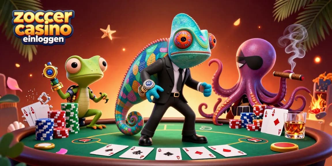 Erlebe das zoccer casino einloggen mit einem Agenten-Chamäleon und einem genialen Gecko unter magischen Casino-Elementen.