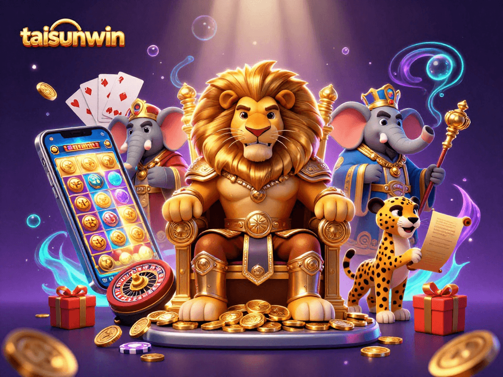 Engage with taisunwin's vibrant online slot world featuring a lion king and casino games.