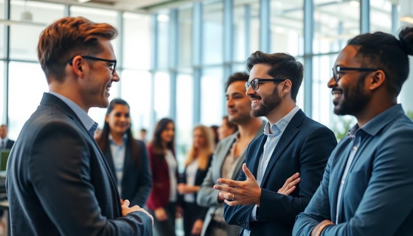 Headhunter Ingenieure im Gespräch mit Kandidaten in einem modernen Büro.