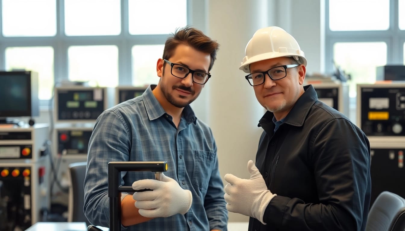 Überprüfung elektrischer Geräte bei DGUV V3 Prüfung durch einen Fachmann im modernen Büro.