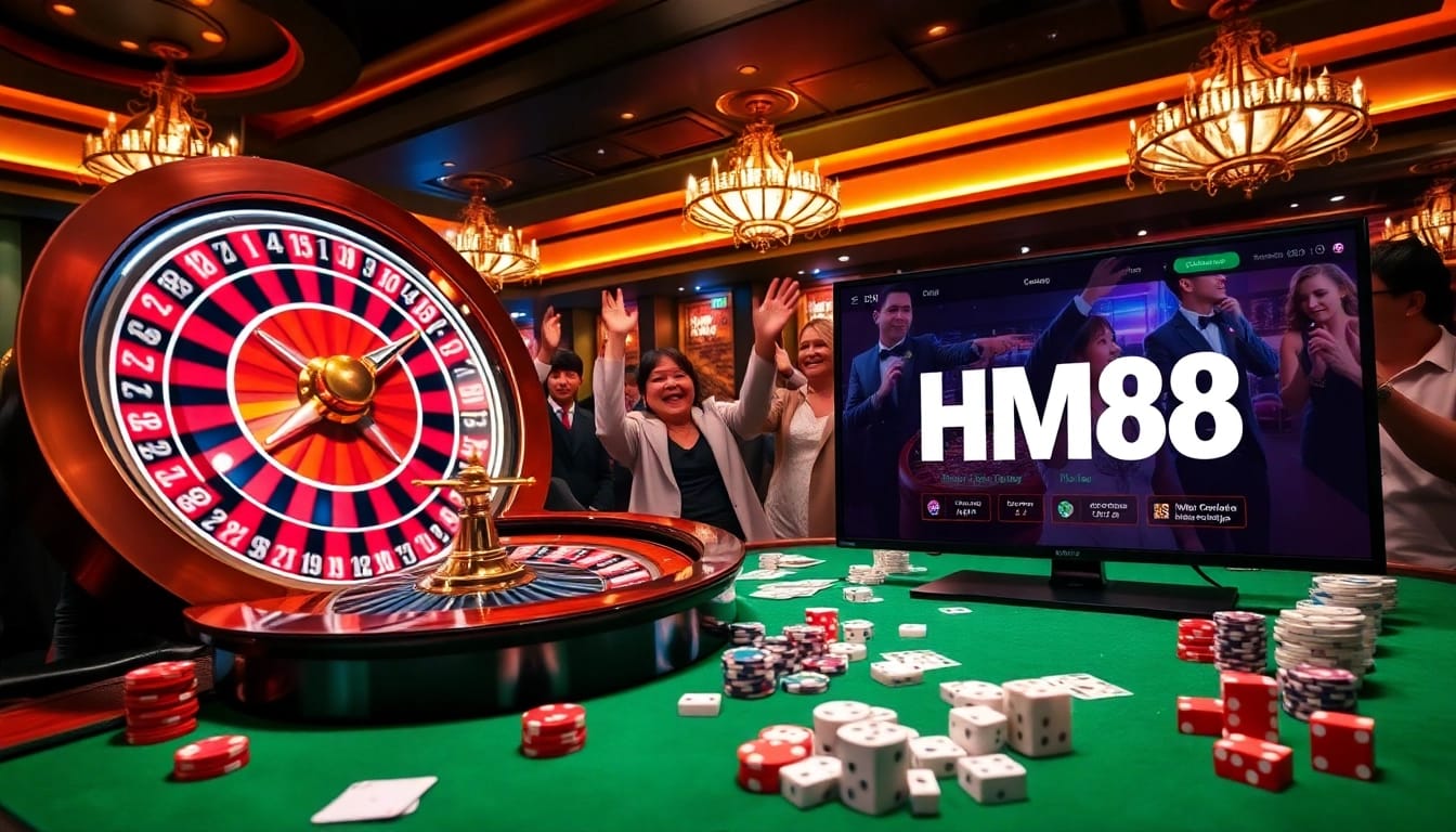 HM88 players enjoying an exciting roulette game in a luxurious casino setting.