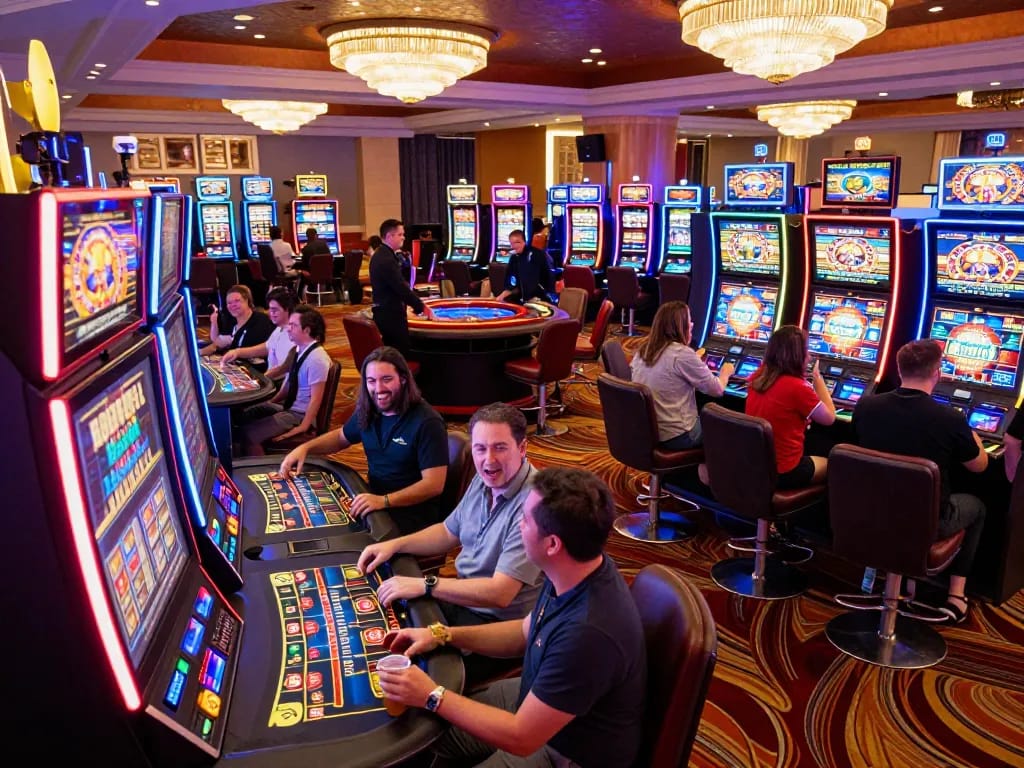 Players winning at the vibrant fabet casino slots while enjoying a lively atmosphere