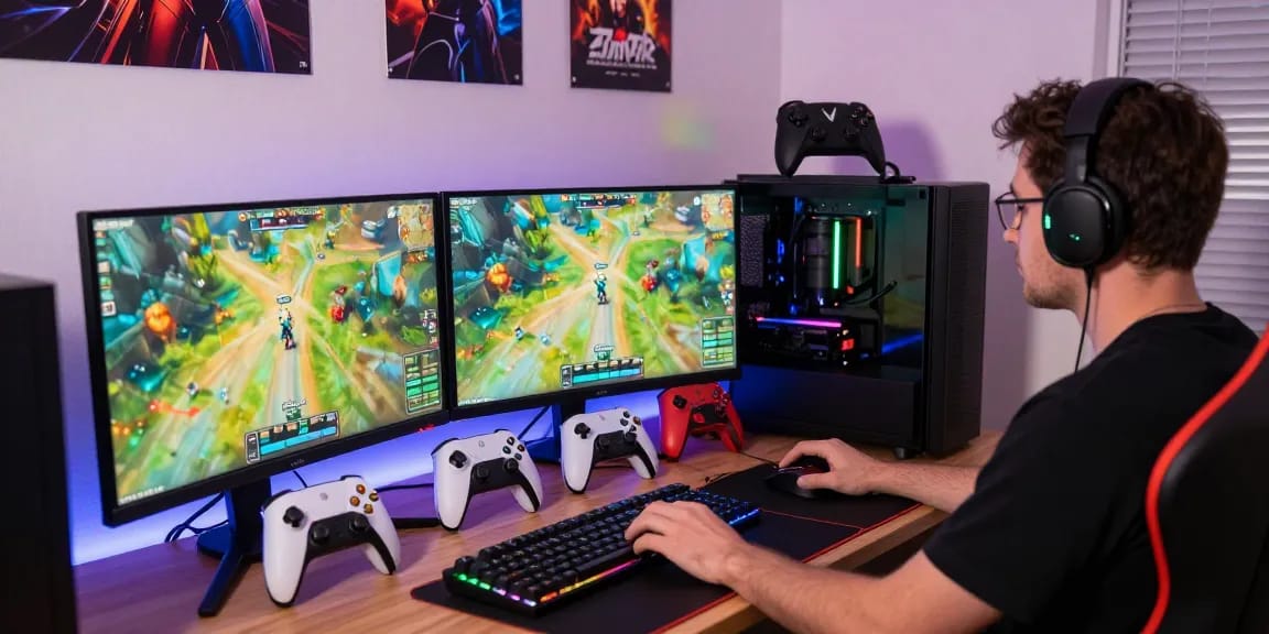 Testing Controller mit Hall-Sticks in a vibrant gaming setup