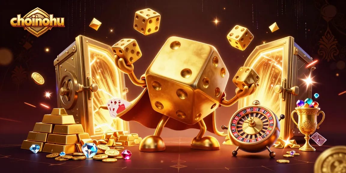 Experience the thrilling world of choinohu with animated golden dice and casino treasures.