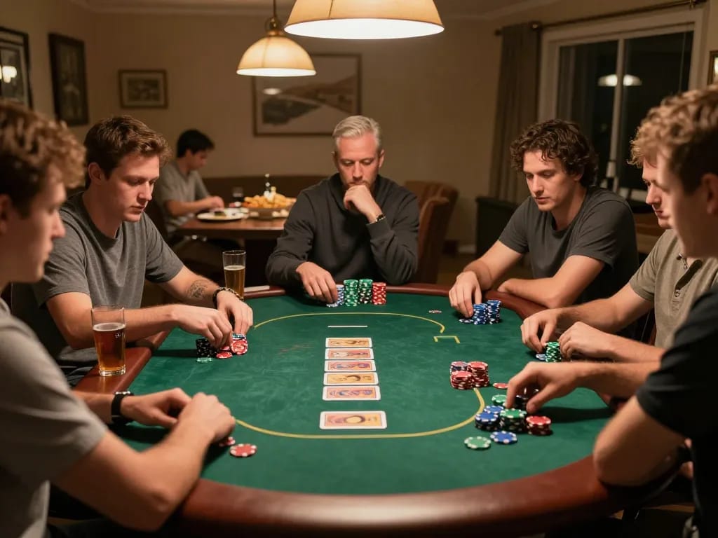 Nohu90 players strategizing during an engaging poker night at home
