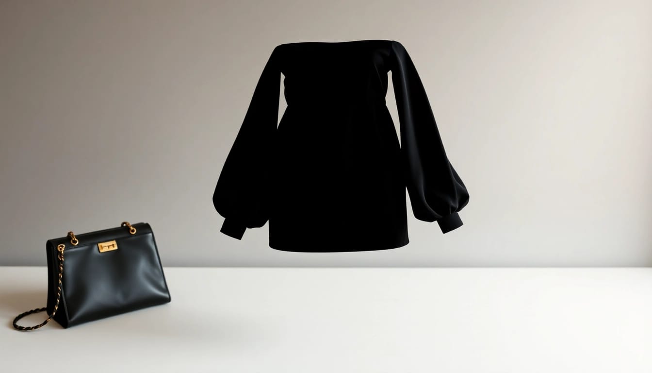 Schwarzes Minikleid mit langen Ärmeln, das elegant und modisch wirkt