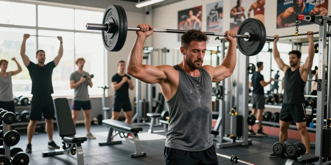 Bodybuilder showcasing strength in the Anabolika Shop gym, surrounded by equipment and motivation.