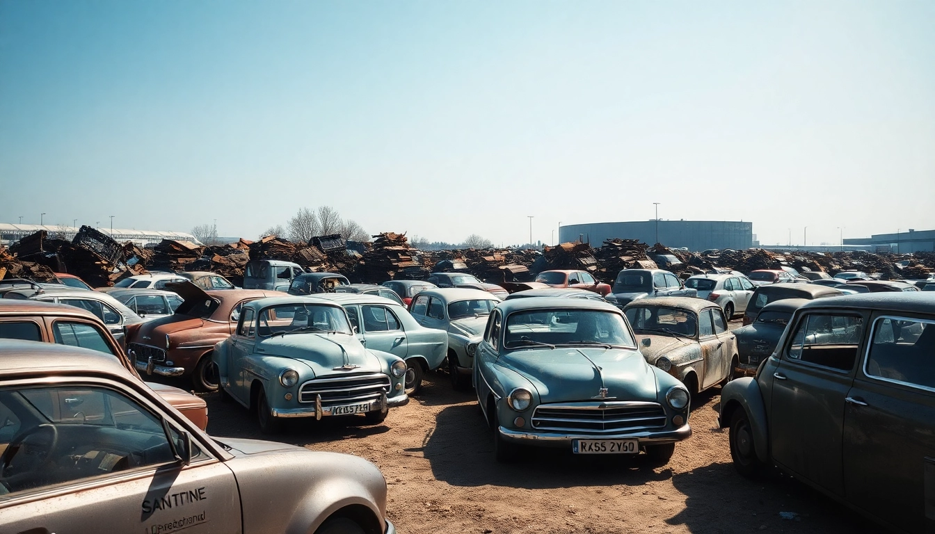 Schrottplatz Duisburg mit verschiedenen Metallen und Autos, ideal für Recyclingeinsätze.