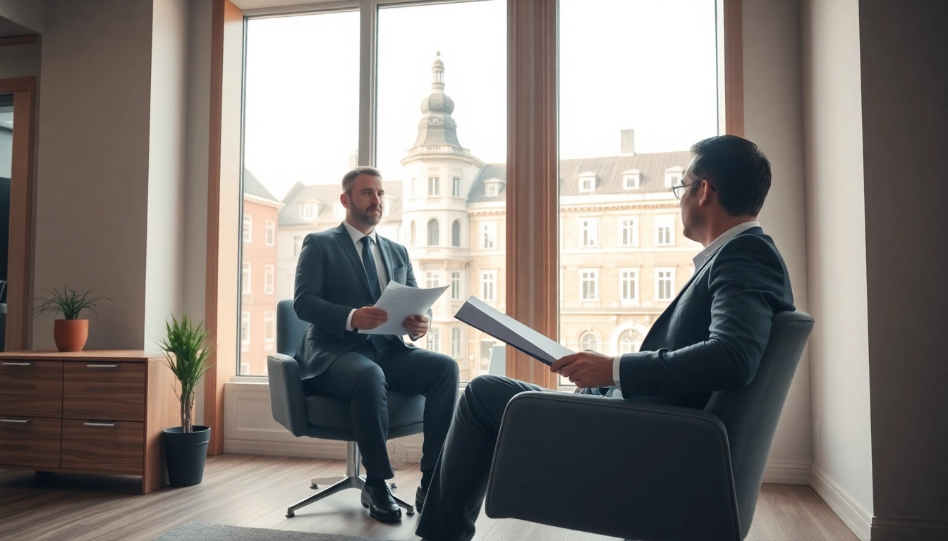 Headhunter Rostock führt ein Interview mit einem Kandidaten in einem hellen, modernen Büro, das eine freundliche Atmosphäre ausstrahlt.