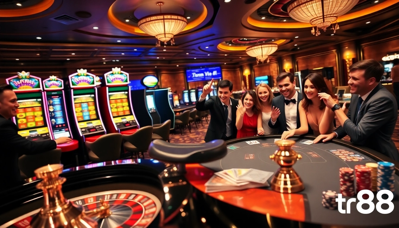 Experience the excitement of tr88 at a luxury casino with roulette and poker games.