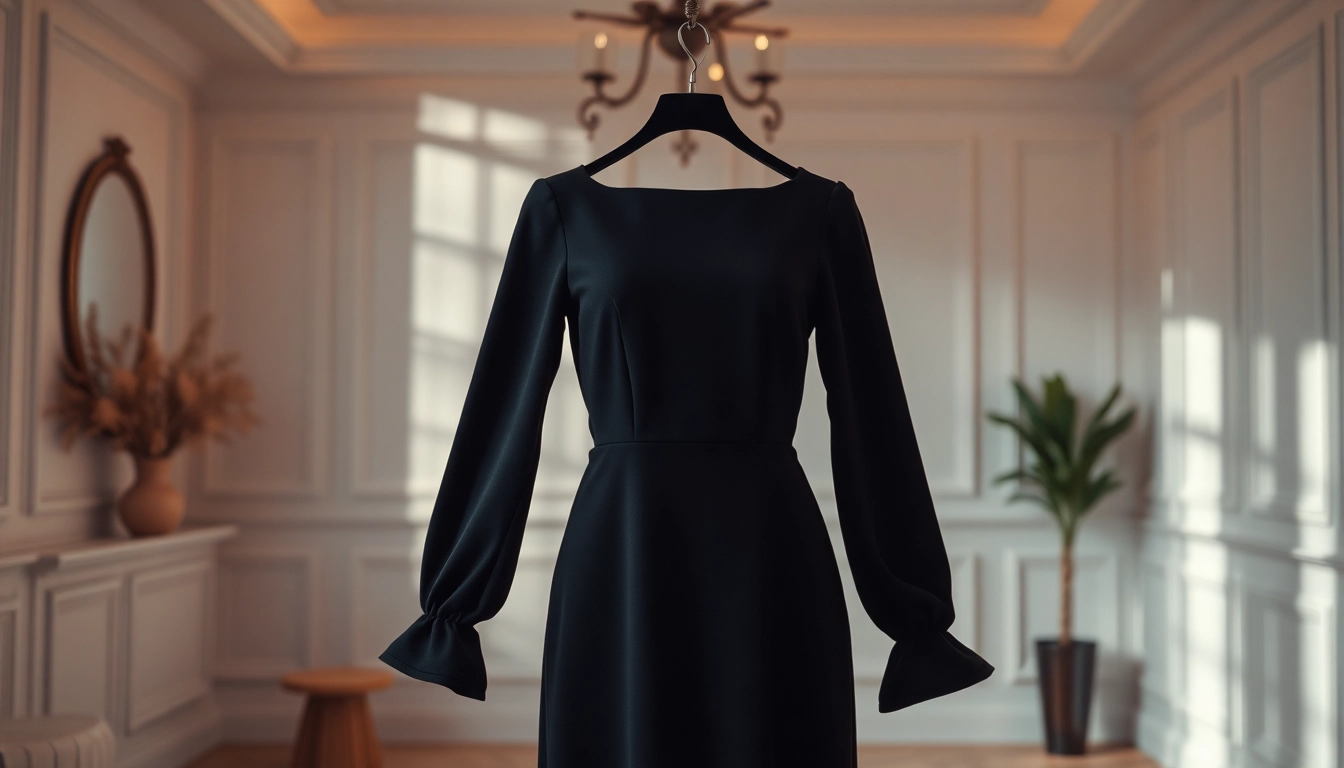 Elegantes schwarzes Minikleid mit langen Ärmeln - ideal für glamouröse Anlässe