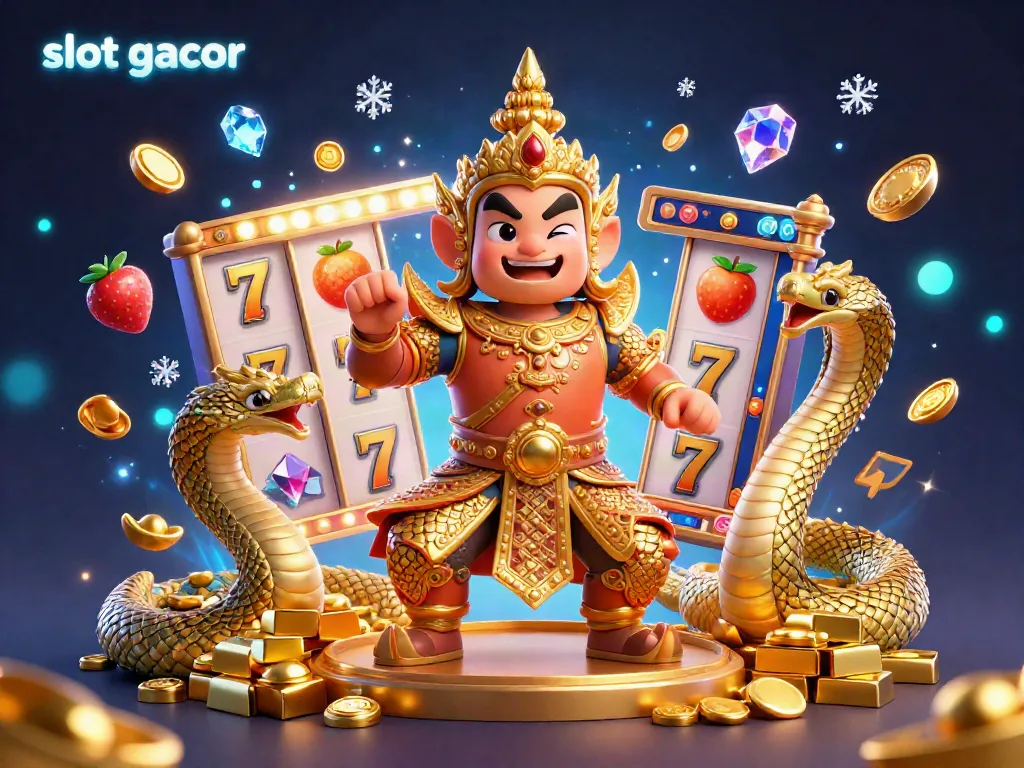 Experience the thrill of slot gacor with vibrant reels and treasures in this exciting digital illustration.