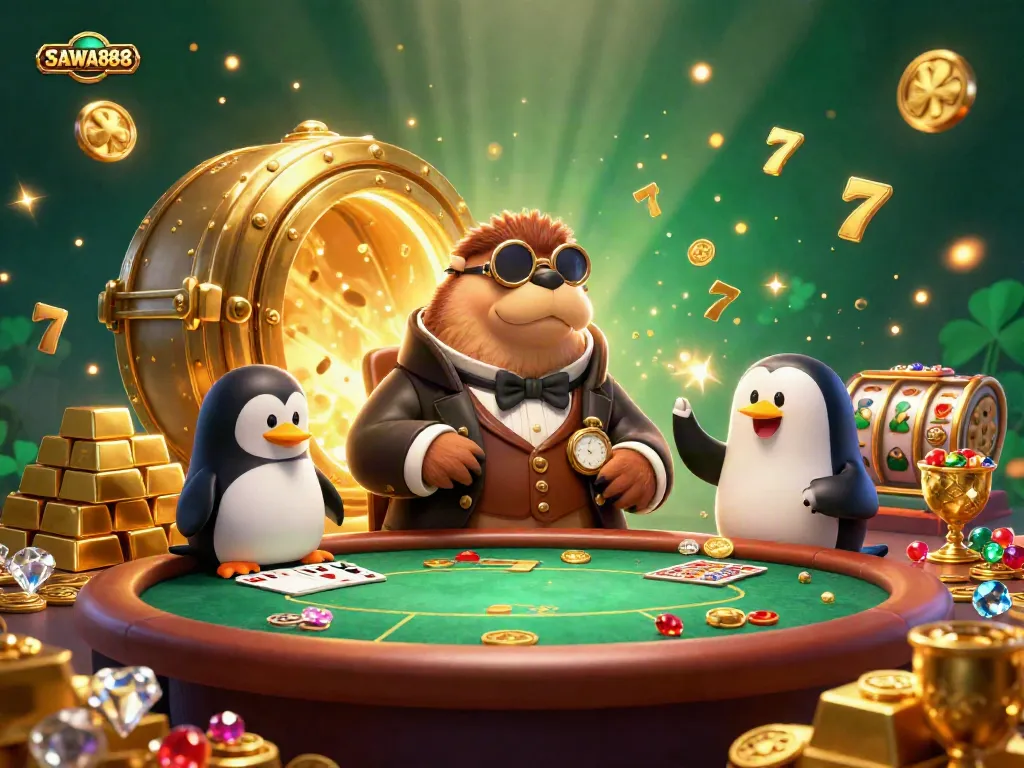 Experience thrilling gaming action and excitement at SAWA888's underwater casino, featuring unique characters and gold treasures.