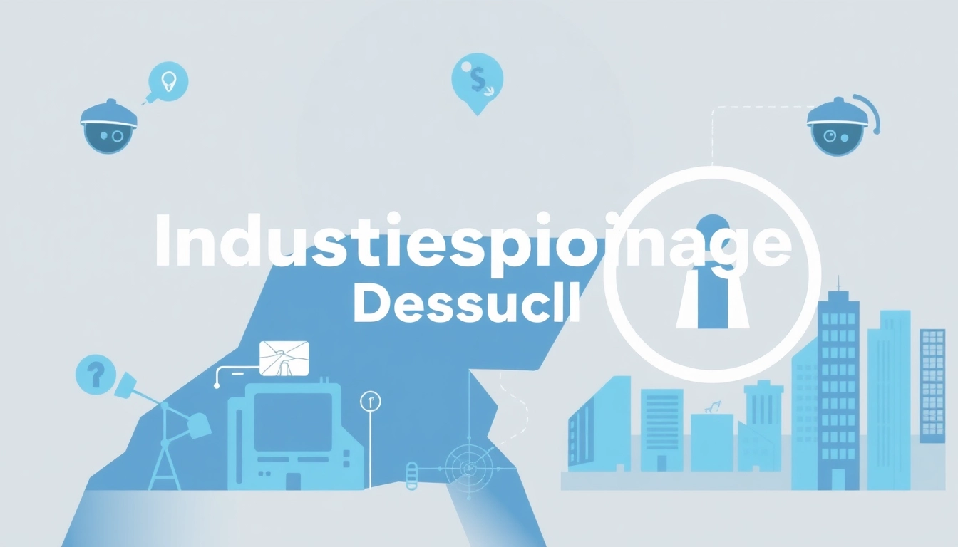 Grafik zur Industriespionage in Düsseldorf mit Schutzstrategien und Sicherheitslösungen