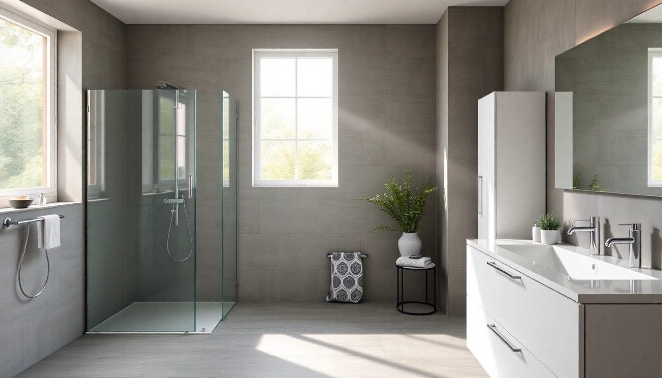 Entdecke sonni sanitär Produkte in einem stilvollen, modernen Badezimmer mit eleganten Armaturen und Duschkabinen.