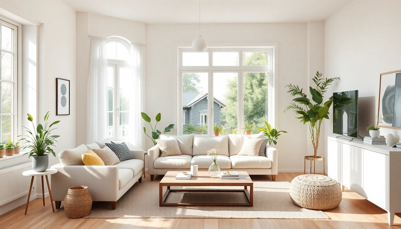 Ein einladendes Wohnzimmer, das kreative Ideen zur Raumgestaltung inspiriert, mit skandinavischen Möbeln und natürlichem Licht.