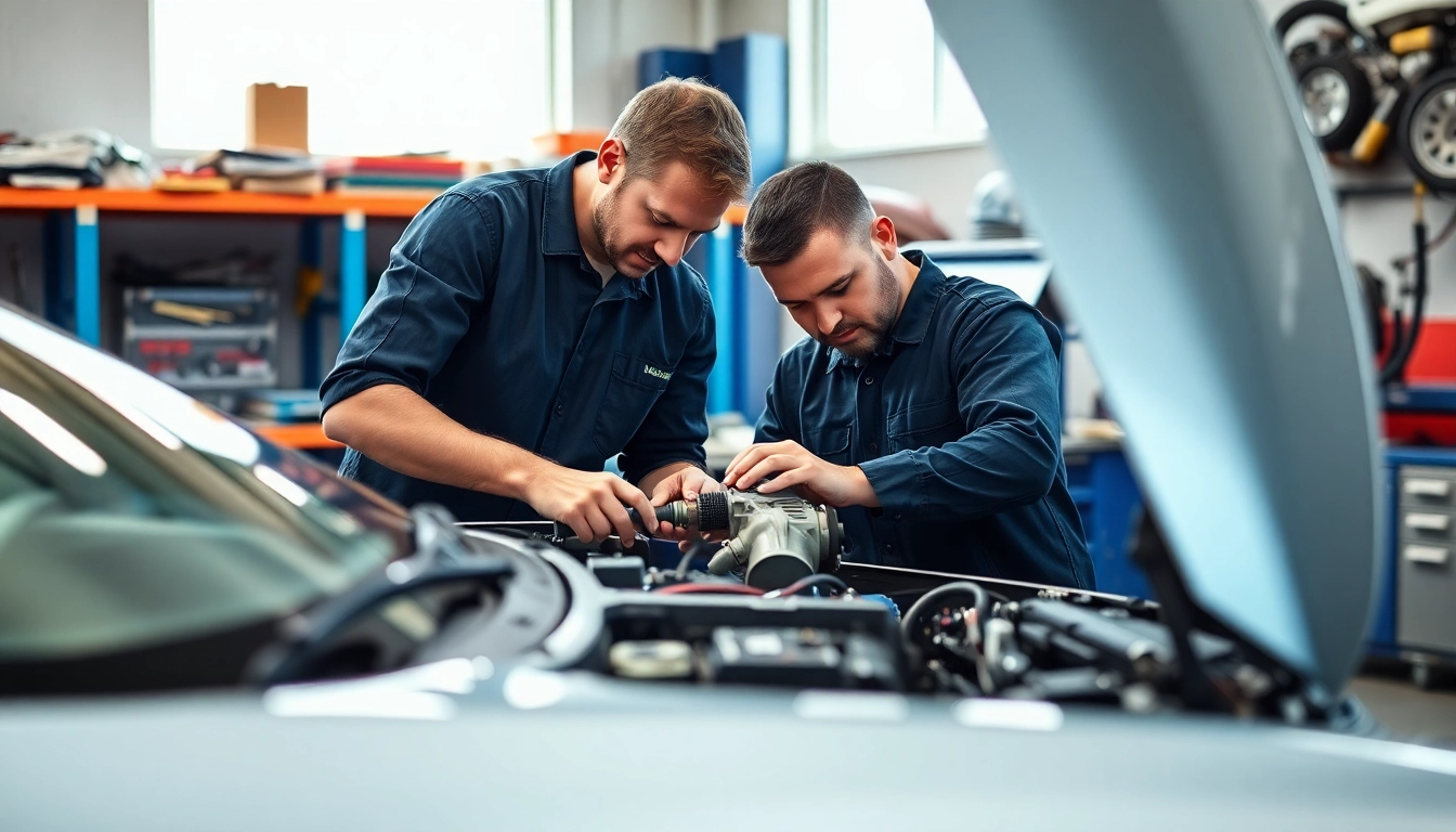 Der Mechaniker demonstriert, das wichtigste ist !!! beim Arbeiten an einem Motor in einer Garage.