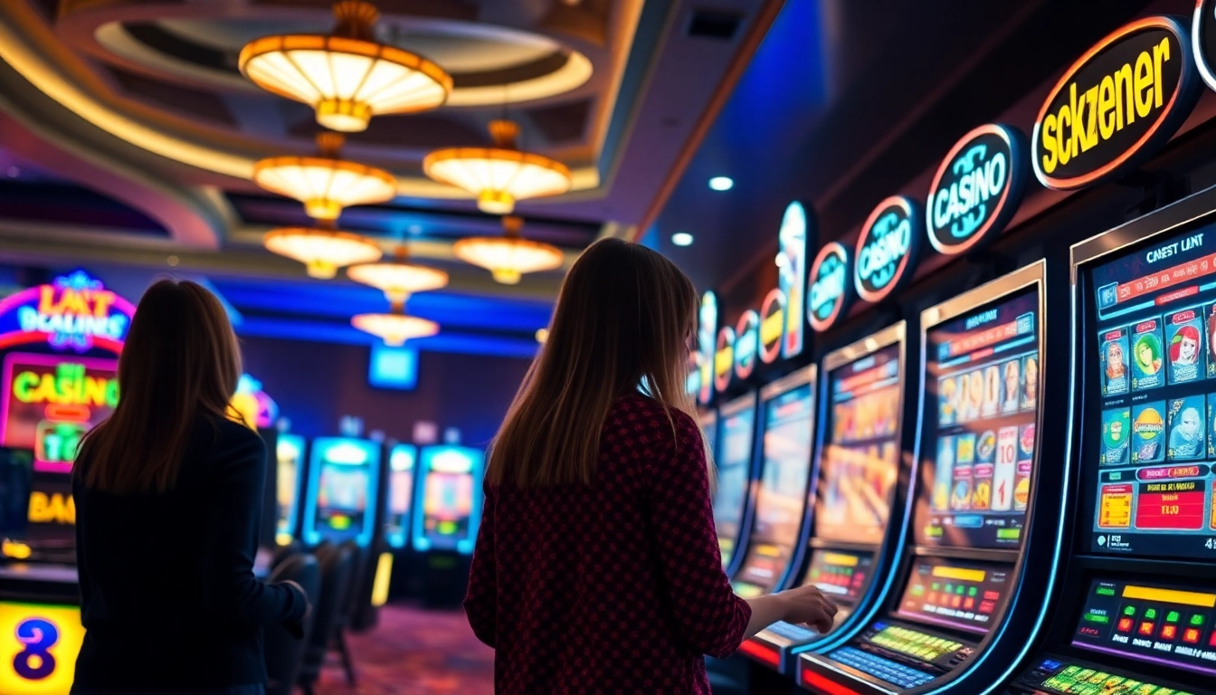 Erleben Sie die aufregende Welt des online casino schweiz mit bunten Spielautomaten und lebhaften Spielszene.