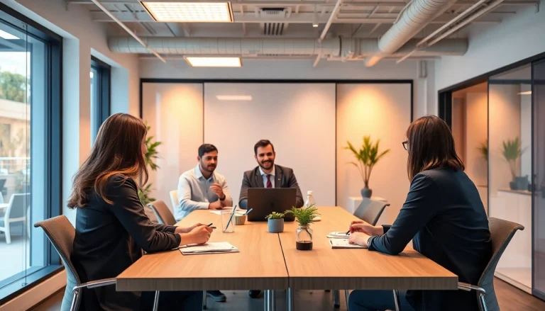 Top Unternehmensberatung in einem modernen Büro, wo Mitarbeiter aktiv an Besprechungen teilnehmen.