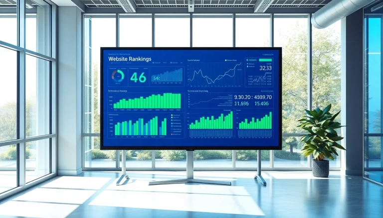 Visualisierung der Website-Rang-Datenanalyse im modernen Büro, die den Web-Rang verbessert.