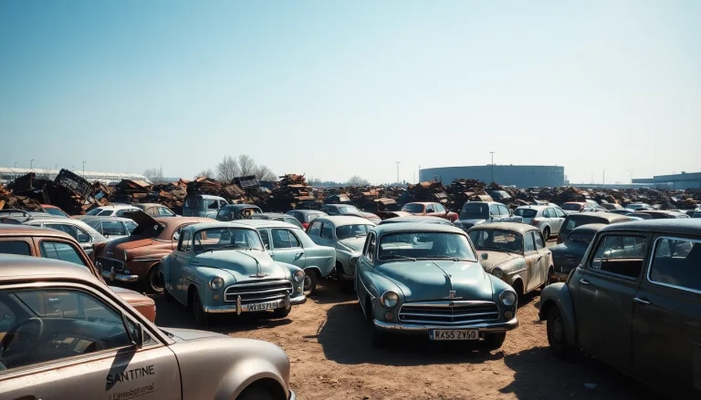 Schrottplatz Duisburg mit verschiedenen Metallen und Autos, ideal für Recyclingeinsätze.