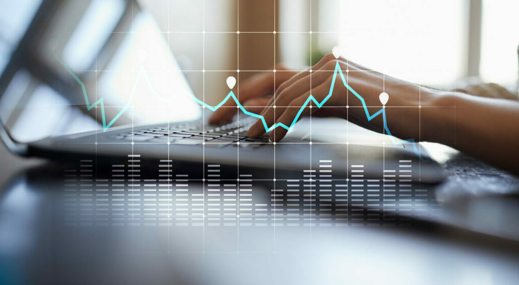 Diagrams and graphs on virtual screen. Business strategy, data analysis technology and financial growth concept.