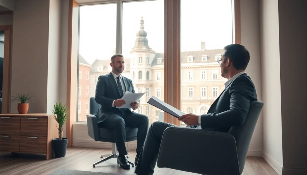 Headhunter Rostock führt ein Interview mit einem Kandidaten in einem hellen, modernen Büro, das eine freundliche Atmosphäre ausstrahlt.