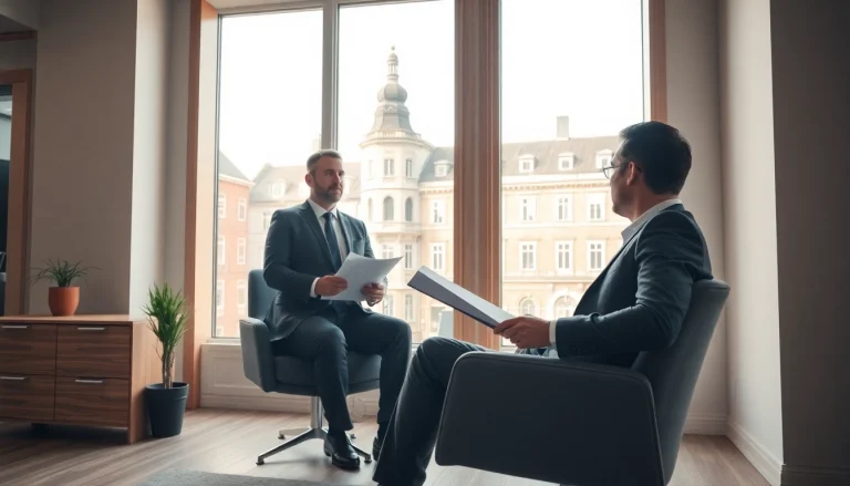 Headhunter Rostock führt ein Interview mit einem Kandidaten in einem hellen, modernen Büro, das eine freundliche Atmosphäre ausstrahlt.